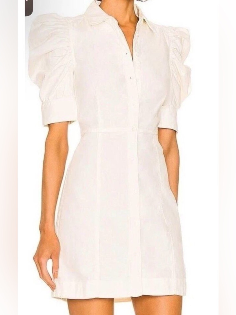 Frame Denim Cream Puff Sleeve Midi Dress